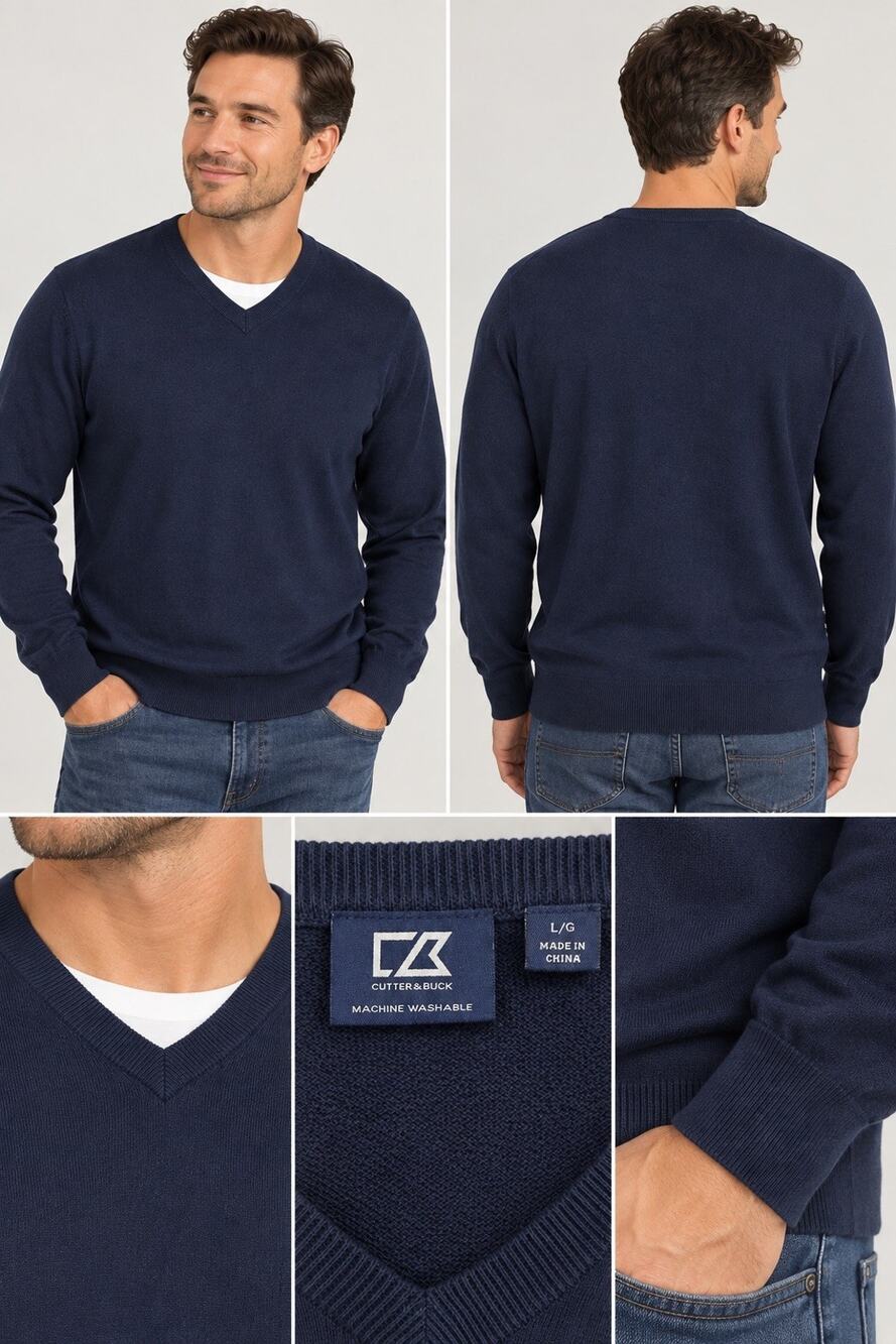 Cutter&Buck Merino Wool Base Layer Large V-Neck Preppy Classic Sweater Golfcore